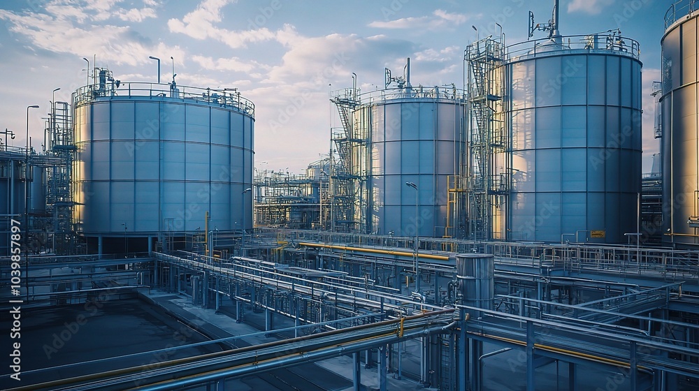 Wall mural Industrial Storage Tanks Against Blue Sky Background