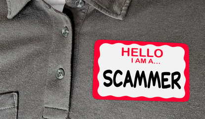 Hello I Am a Scammer Shirt Name Tag Sticker Criminal Fraud Crime 3d Illustration
