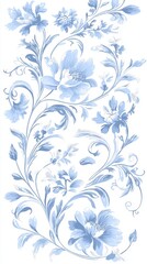 Elegant blue floral pattern design showcasing delicate blooms and intricate vines