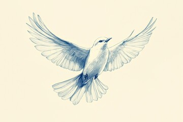 Obraz premium bird illustration, simple hand-drawn line art of a bird in flight against a clear sky, symbolizing freedom and elegance
