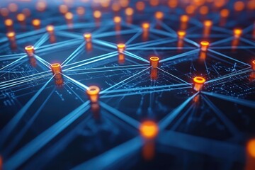 Obraz premium 3D visualization of a blockchain network topology in a decentralized system.