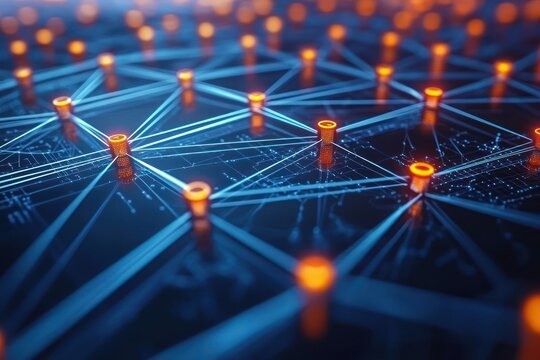 3D visualization of a blockchain network topology in a decentralized system.