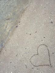 Hearts drawn on sand beach