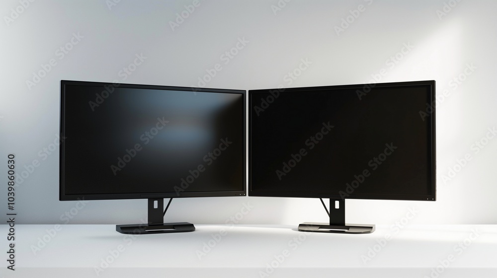 Poster computer monitors mockups in white studio. modern electronics store goods with lcd displays template