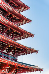 Fototapeta premium View with The Five Story Pagoda at Shitennoji Gojunoto temple in Osaka, Japan.