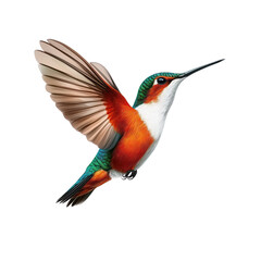 Obraz premium Vibrant hummingbird in mid-flight, showcasing its dazzling plumage isolated on transparent background.
