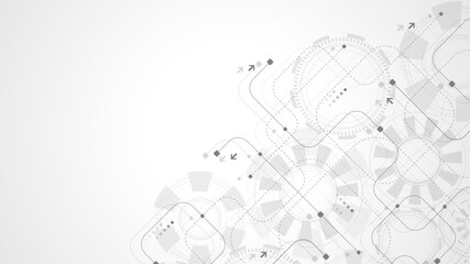 Abstract digital technology background with circuit board texture. Abstract gear wheel mechanism background. Engineering concept for poster, header, banner, website, presentation.