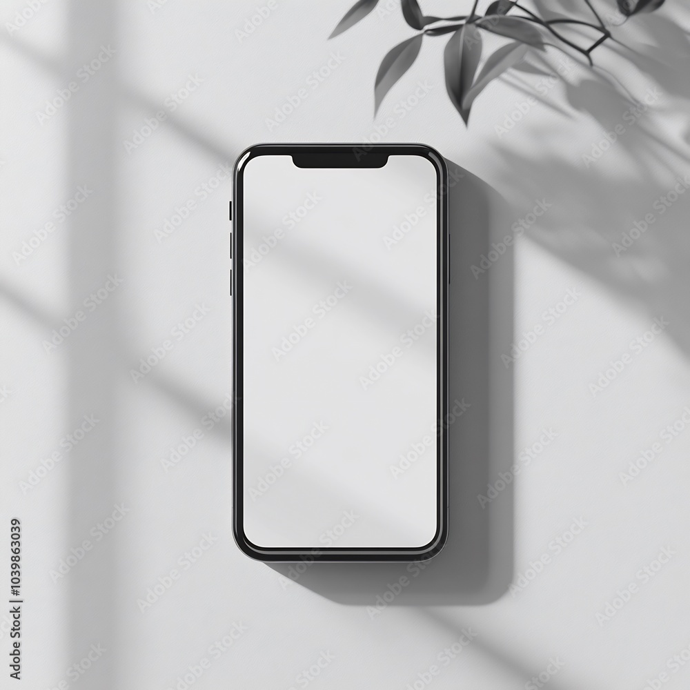 Aufkleber sleek smartphone mockup with a blank screen casting a soft shadow on a clean white background the de