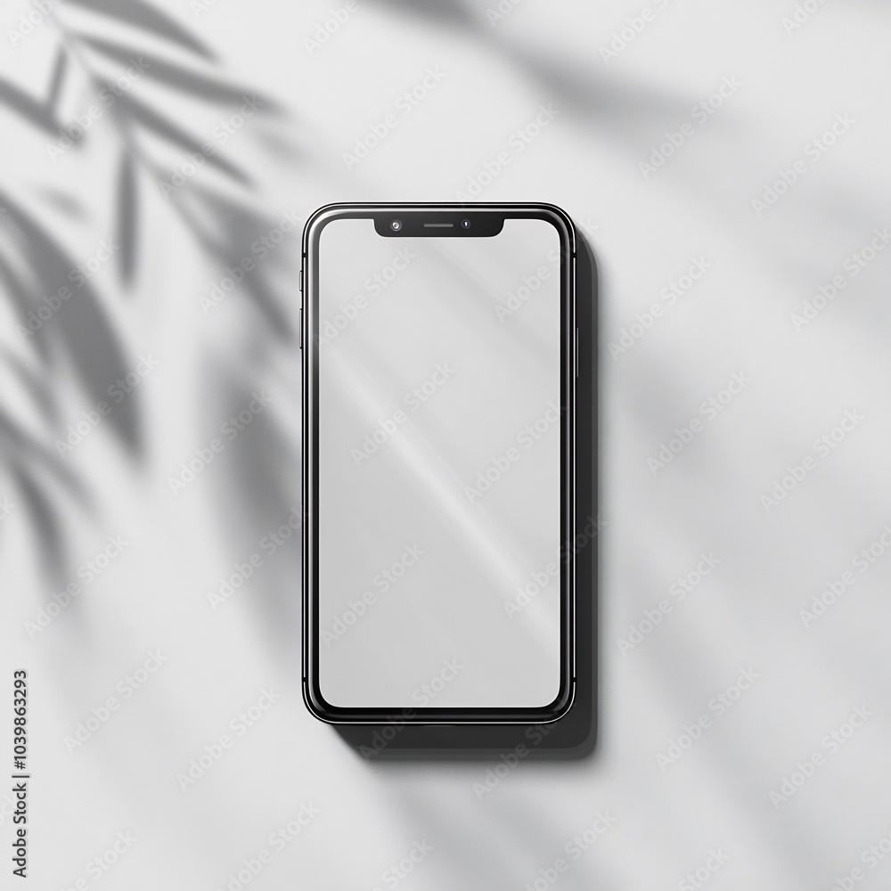Poster sleek smartphone mockup with a blank screen casting a soft shadow on a clean white background the de