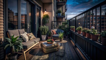 Cartoon Illustration of a Cozy Balcony Interior in a Residential Apartment for Product Photography
