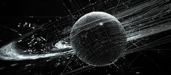 Planetary defense system visualized with precision in wireframe graphics.