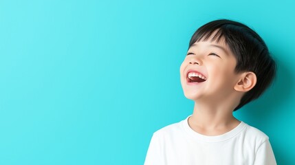 Asian boy smile on flat background