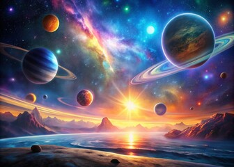 Celestial Bodies in Cosmic Ballet - Stunning Landscape Photography of Orbiting Planets and Stars