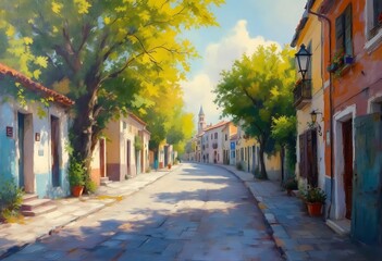 Obraz premium Oil painting, Street in Kefalonia, Greece 