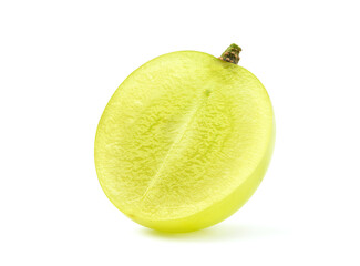 Fresh green grape cut in half isolated on white background. Clipping path.