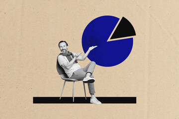 Collage image picture of happy cheerful man presenting diagram isolated on drawing background