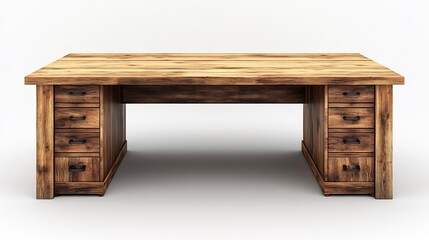 Spacious wooden office desk with clean lines featuring cable management slots isolated on white background ideal for professionals needing organized desk space