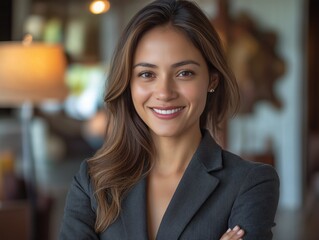 Obraz premium Confident businesswoman from Peru smiling with folded arms