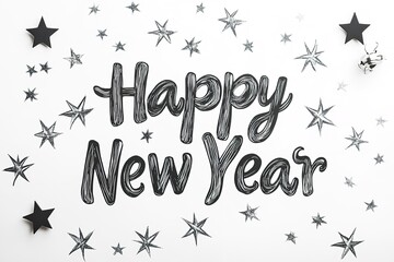 Obraz premium Hand-drawn Happy New Year greeting with stars