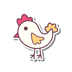 Cute Cartoon Chick on white silhouette and gray shadow. Vector illustration about Animal Farm.