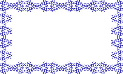 Blue floral frame for your design, flower ribbon frame ring, garland black and white line hand drawn in block line