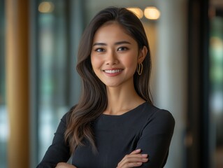 Fototapeta premium Beautiful businesswoman from Thailand smiling with folded arms