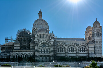 Obraz premium Marseille Cathedral under renovation with sunlight streaming through