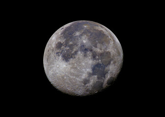 The Waning Gibbous moon glowing in the morning sky over Ottawa, Canada on October 19, 2024