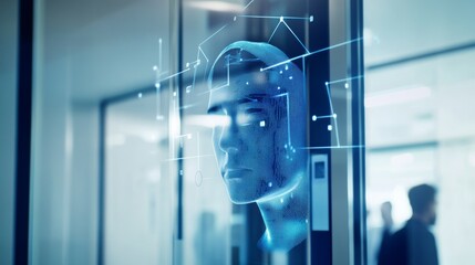A cutting-edge biometric security installation with facial recognition scanners and access control systems, Security style, photo of