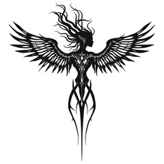 Winged Female Warrior Silhouette Fantasy Vector Art