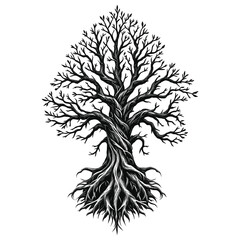 Obraz premium Twisted Tree with Roots Intricate Nature Vector Illustration