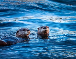 varias nutrias flotando en el mar, realista