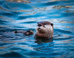 Obraz premium varias nutrias flotando en el mar, realista