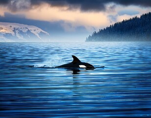Fototapeta premium una orca flotando en el mar, realista