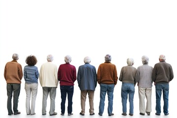 Obraz premium Group of senior people looking on blank wall person back background.