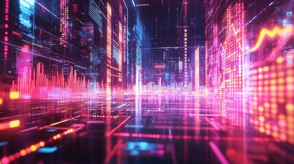 Fototapeta premium Futuristic Digital Cityscape with Neon Lights