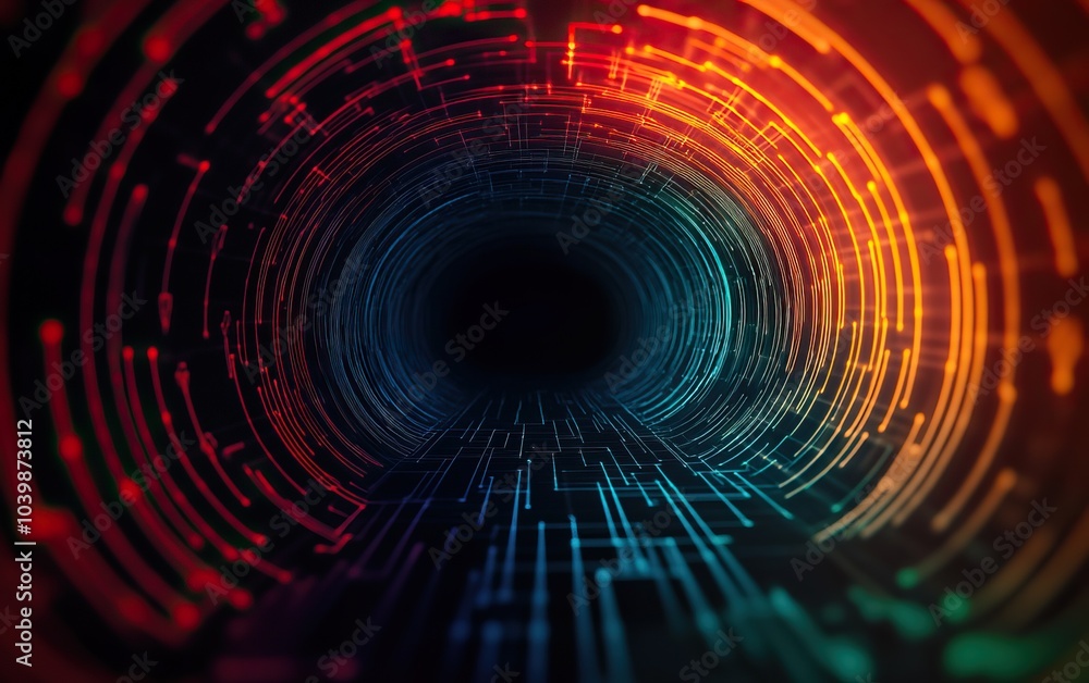 Aufkleber colorful digital tunnel with glowing lines creating a sense of depth and motion.