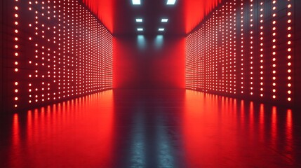 Stunning metal shadow gradient studio abstract background with a vibrant red wall and floor illuminated by sparkling laser lights creating an inviting showcase for modern electronics and cars