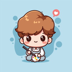 cute boy with brush and palette cartoon character vector illustration design.