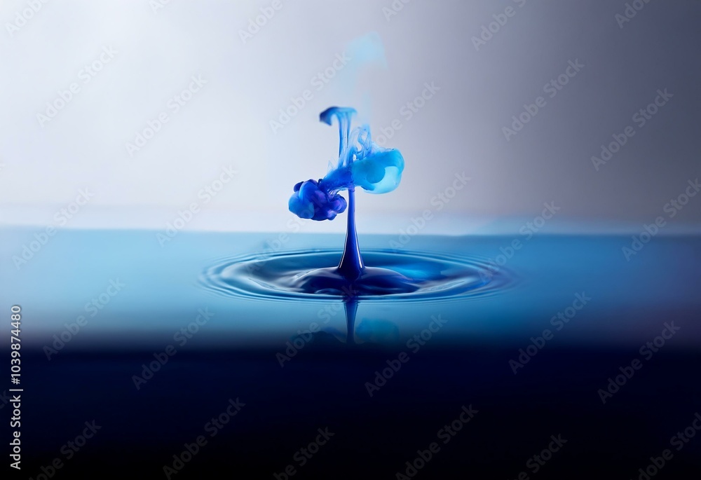 Aufkleber a single blue drop of liquid splashes into water, creating an intricate, swirling pattern.