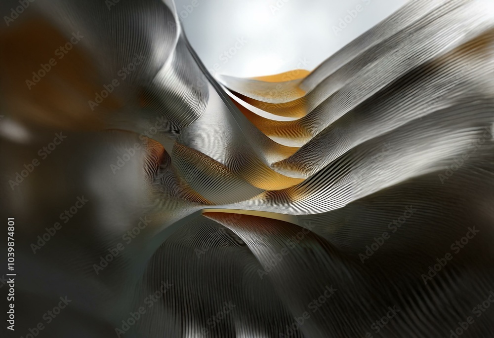 Poster abstract wavy lines of gold and gray create a dynamic and textured surface.