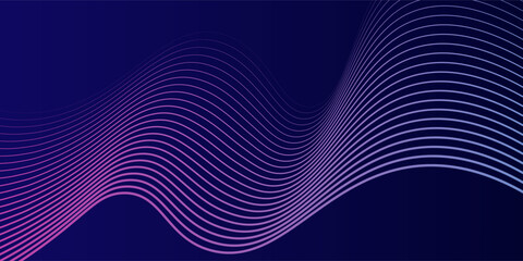 Abstract glowing wave lines on dark blue background. Dynamic wave pattern. Modern flowing wavy lines. Futuristic technology concept. Suit for banner, poster, cover, brochure, flyer, website