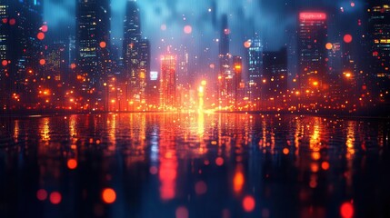 abstract cityscape at night featuring blurred lights and digital elements representing the fusion of smart city concepts and technological advancement