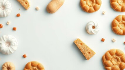 Assortment of sweet treats on white background