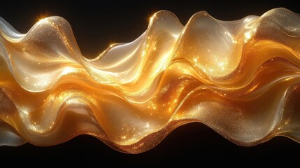 Fototapeta premium abstract glittering waves flowing in warm golden hues creating a visually captivating scene filled with depth and movement evoking a sense of calm and luxury