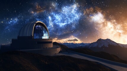 A cutting-edge space observatory with giant telescopes and astronomers studying distant galaxies, Astronomical style, photo of