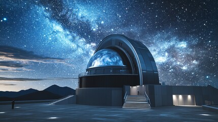 A cutting-edge space observatory with giant telescopes and astronomers studying distant galaxies, Astronomical style, photo of