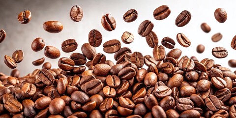 Obraz premium Coffee Beans Falling Isolated on White Background - Perfect for Food Photography and Coffee Lovers