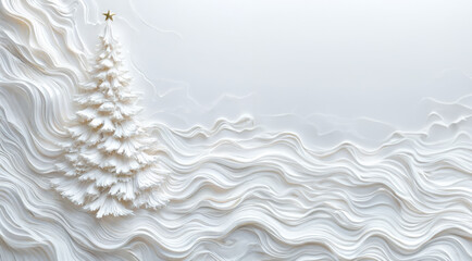 White liquid Christmas tree on a volumetric wavy background.