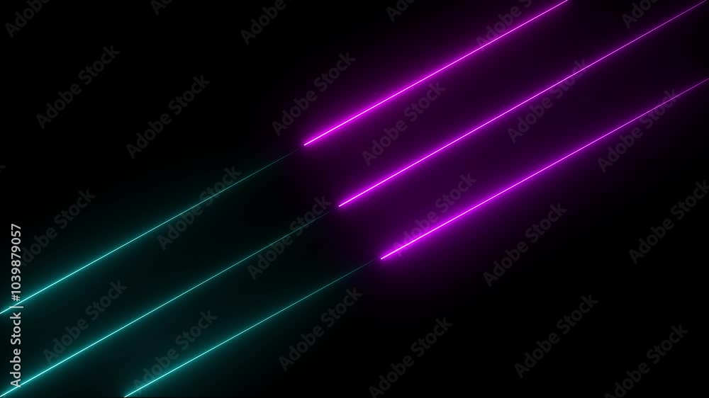 Poster abstract cyan and purple color neon lights line animation neon line ,abstraction neon lines moving d